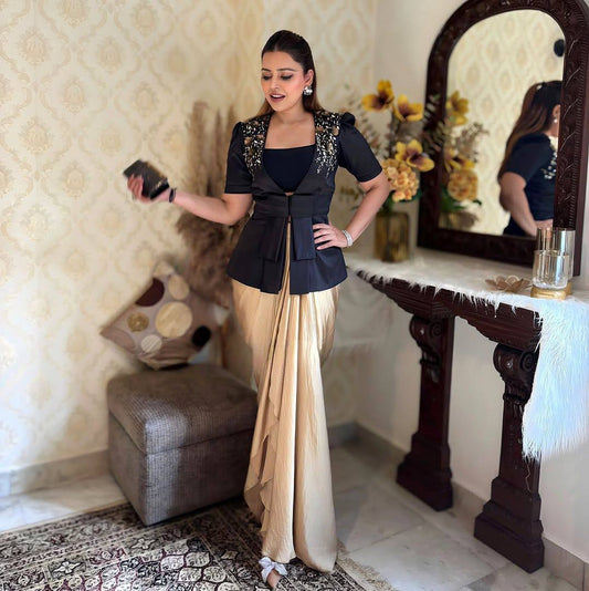 ✨ French Crepe Blazer & Dhoti 3-Piece Set