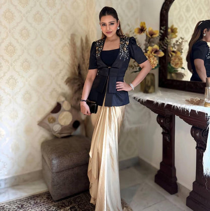 ✨ French Crepe Blazer & Dhoti 3-Piece Set