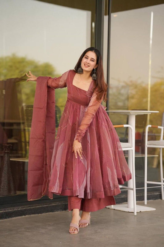 Veloura Salmon Organza Suit Set