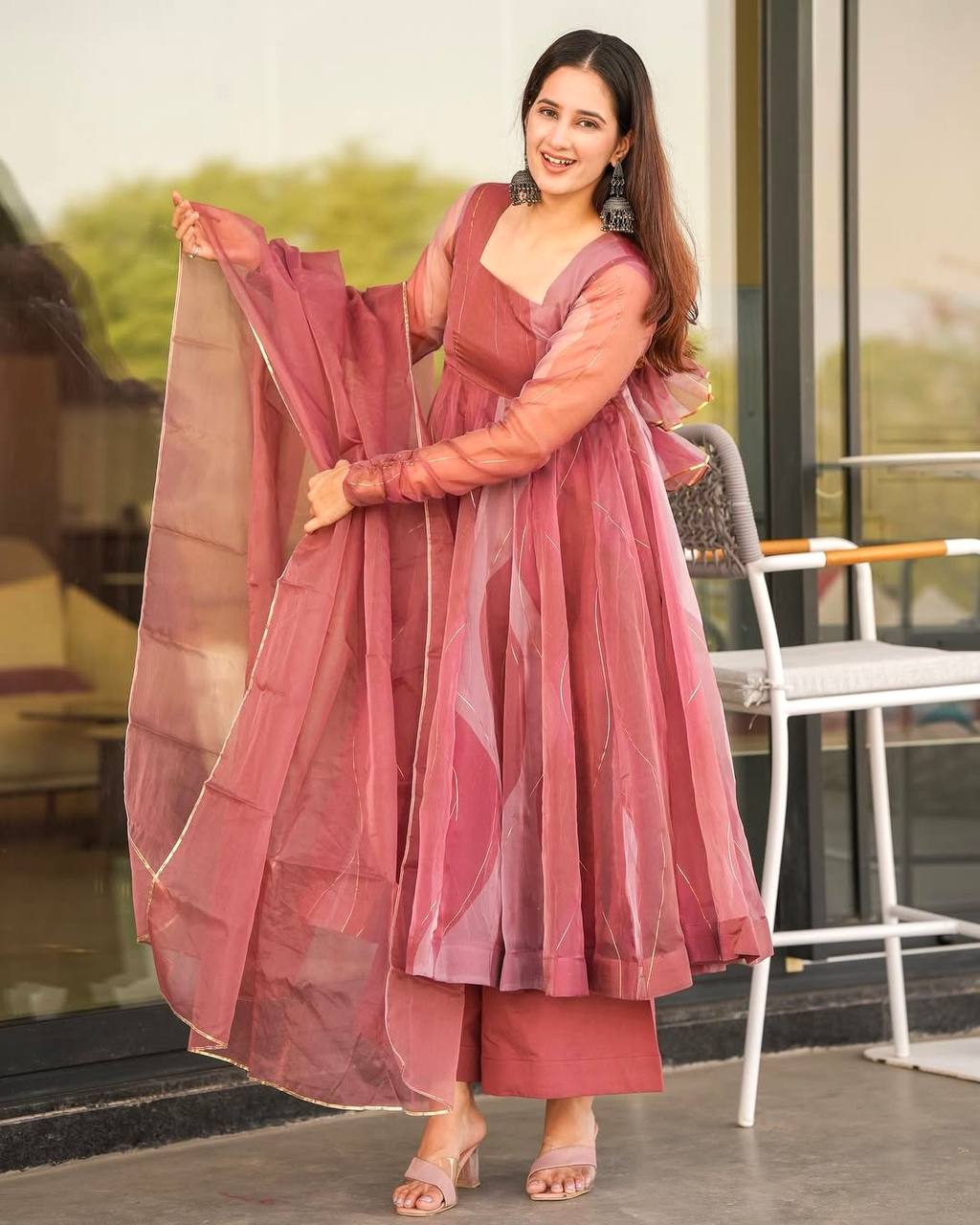 Veloura Salmon Organza Suit Set