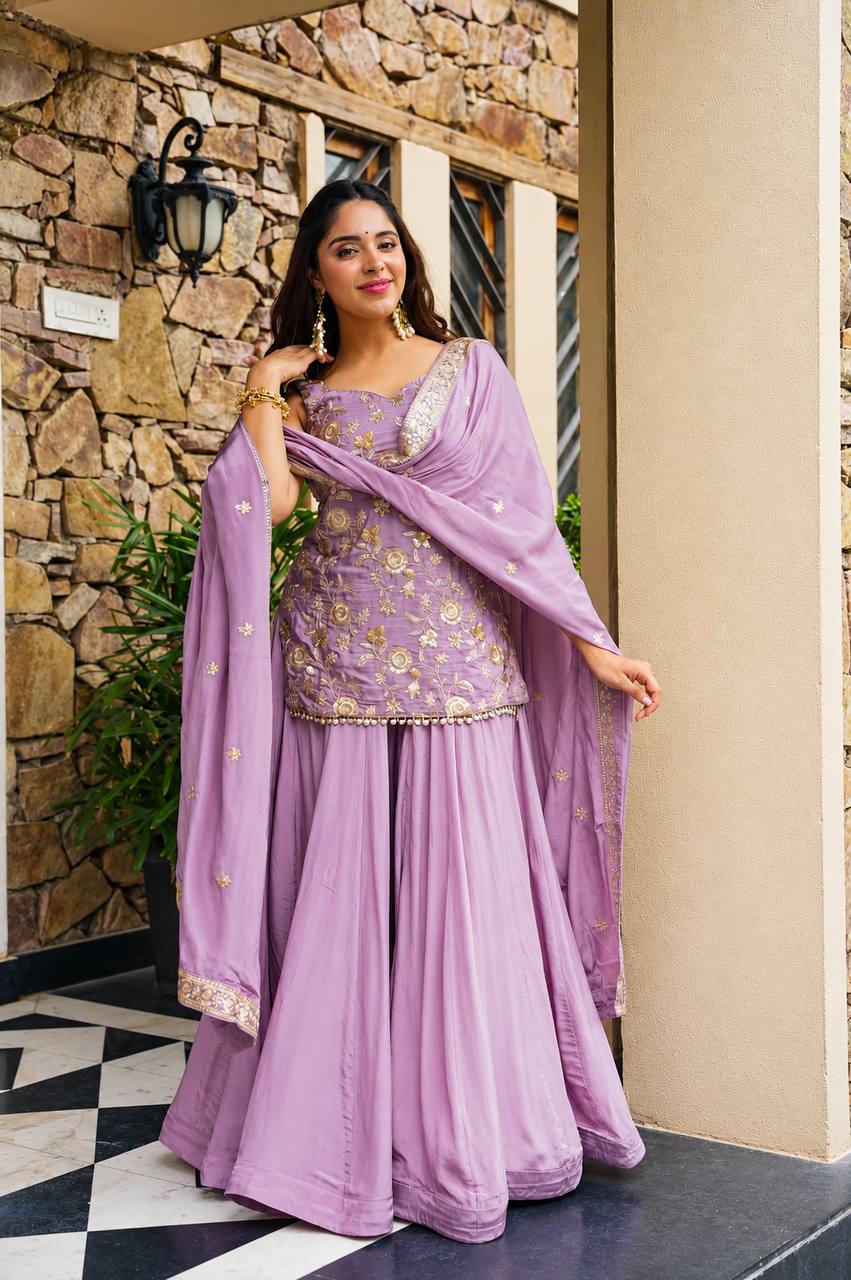 Navya Lavender Diamond Silk Sharara Suit Set