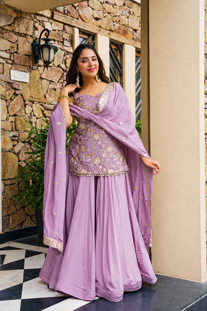 Navya Lavender Diamond Silk Sharara Suit Set