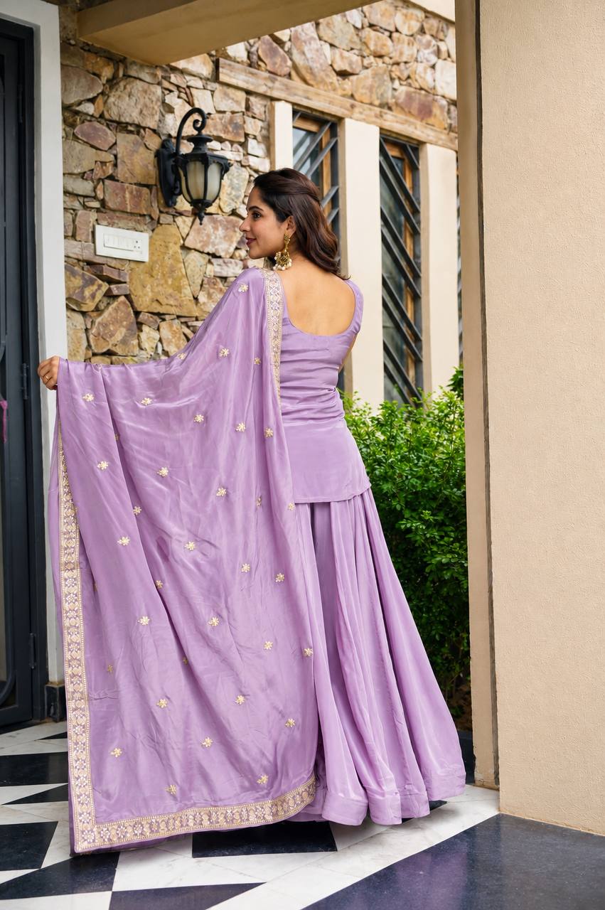 Navya Lavender Diamond Silk Sharara Suit Set