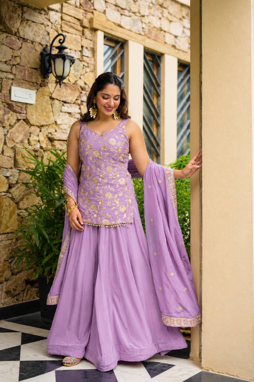 Navya Lavender Diamond Silk Sharara Suit Set