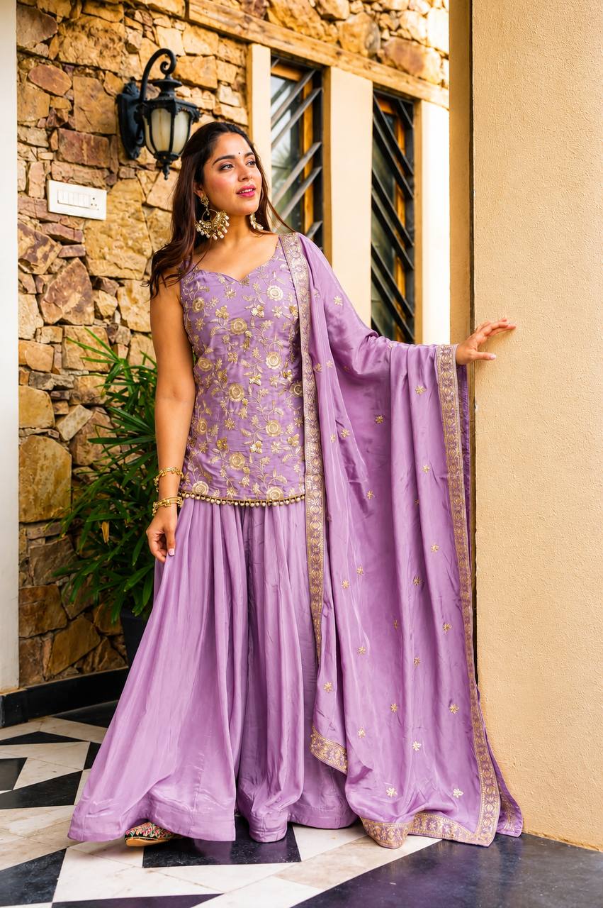 Navya Lavender Diamond Silk Sharara Suit Set