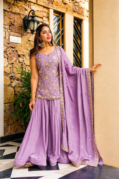 Navya Lavender Diamond Silk Sharara Suit Set
