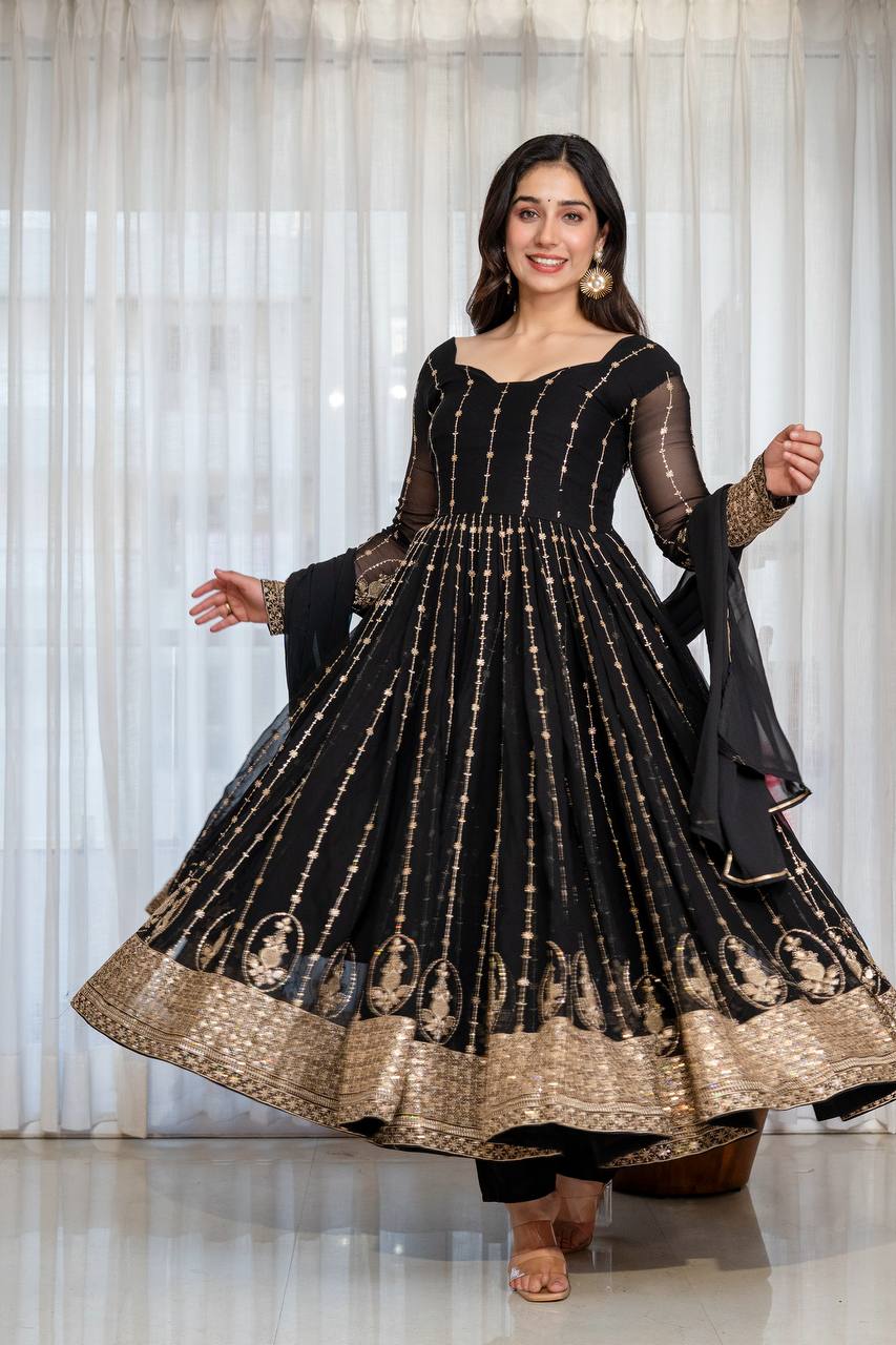 Rooh-e-Noir Heavy Embroidered Black Anarkali Suit Set