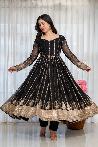 Rooh-e-Noir Heavy Embroidered Black Anarkali Suit Set
