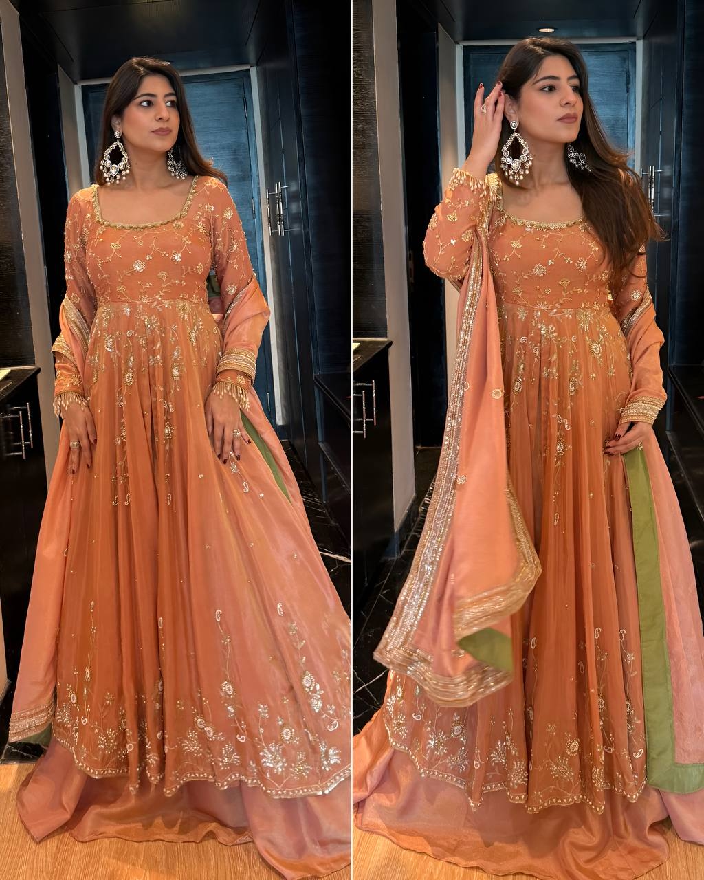 Moonlight Georgette Silk Anarkali Suit With Skirt