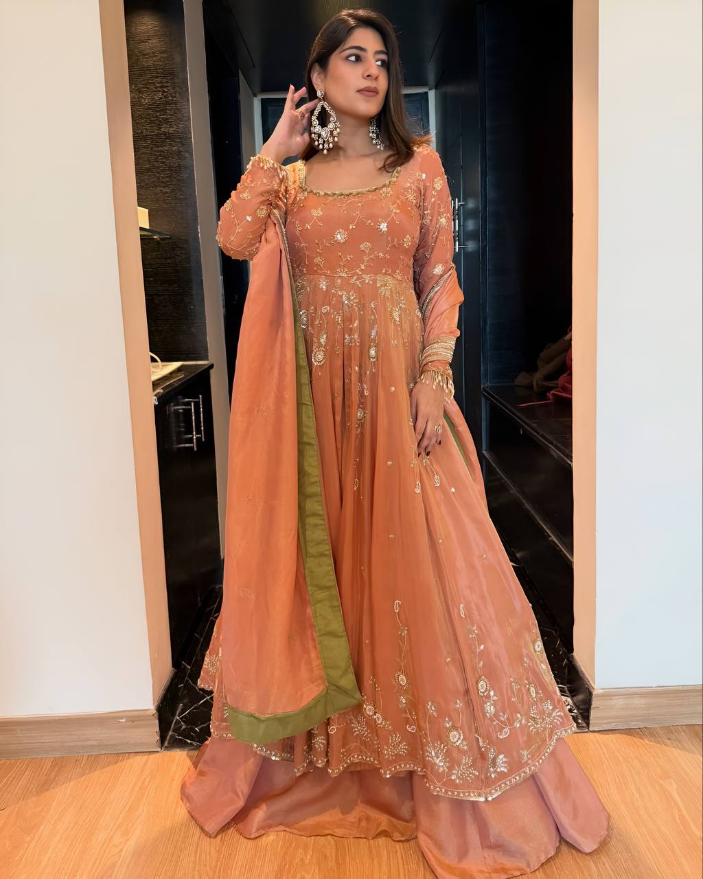 Moonlight Georgette Silk Anarkali Suit With Skirt