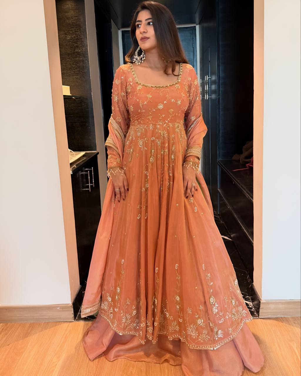 Moonlight Georgette Silk Anarkali Suit With Skirt