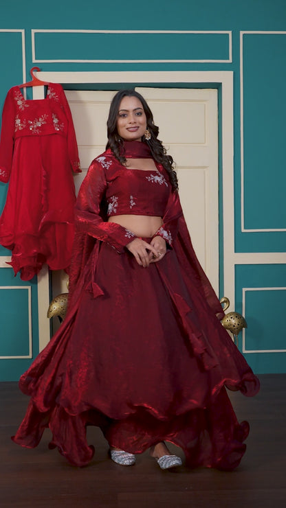 3 in 1 Ethnic Fully Stitched Lehenga Set With Color Choices [4 PCS]