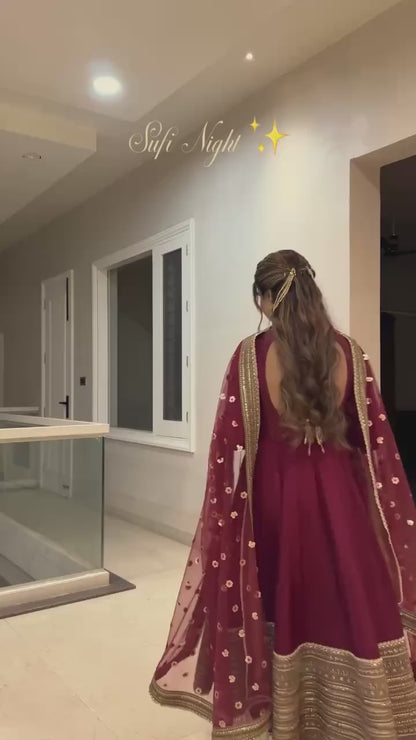 Noor Pink Color Embroidered Work Anarkali Suit Set