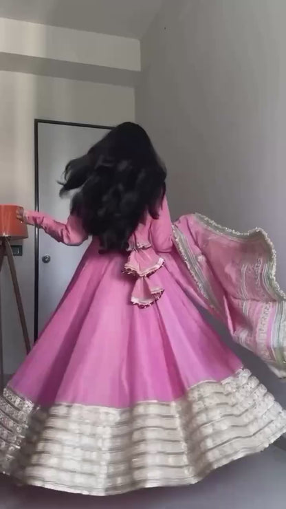 Lavina Pink Vichitra Silk Anarkali Suit Set