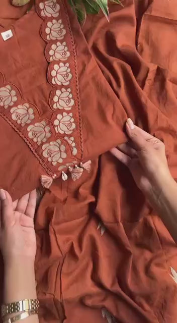 Graceful Everyday Wear with Designer Touch – Premium Reyon Slub Cotton Suit Set