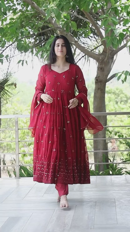 Premium Maroon Anarkali Suit Set