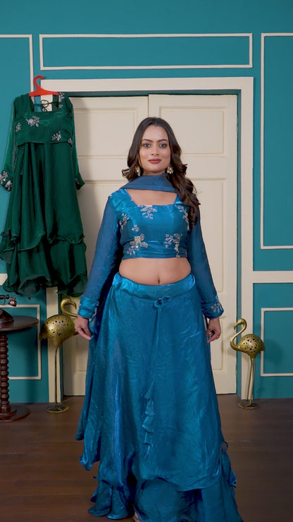 3 in 1 Ethnic Fully Stitched Lehenga Set With Color Choices [4 PCS]