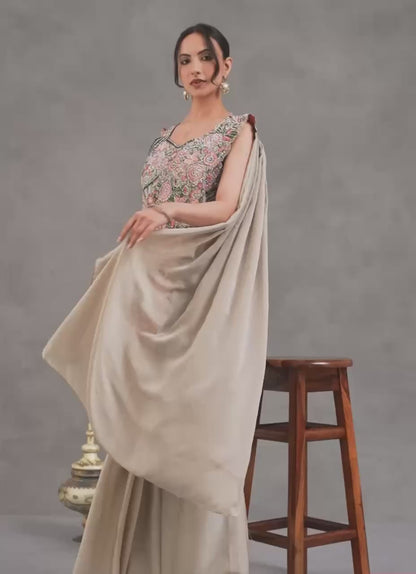 Nisha Embroidered Chinon Drape Saree