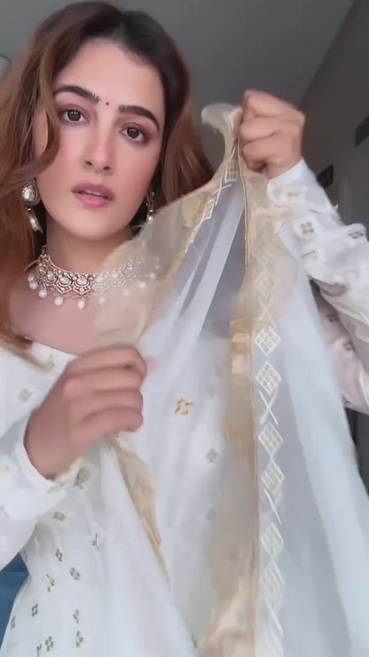 Pearl White Lakhnavi Work Designer Anarkali Suit