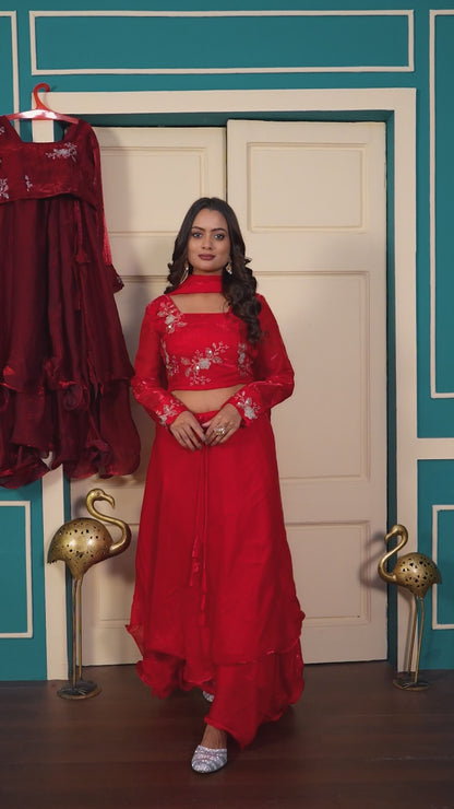 3 in 1 Ethnic Fully Stitched Lehenga Set With Color Choices [4 PCS]
