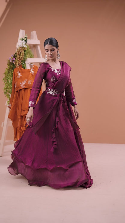 3 in 1 Ethnic Fully Stitched Lehenga Set With Color Choices [4 PCS]