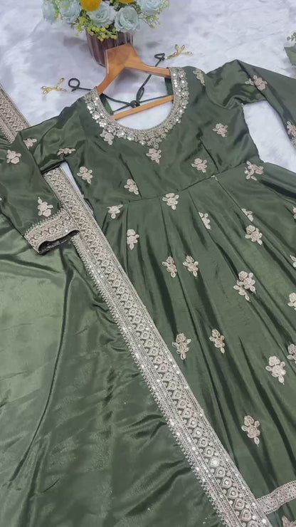 Designer Dark Green Heavy Flared Anarkali Suit