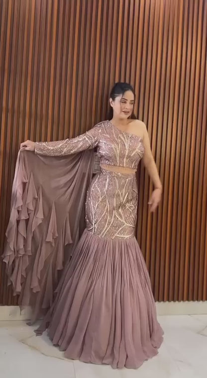 ✨ 6-Meter Flair Faux Georgette Ruffle Lehenga Set