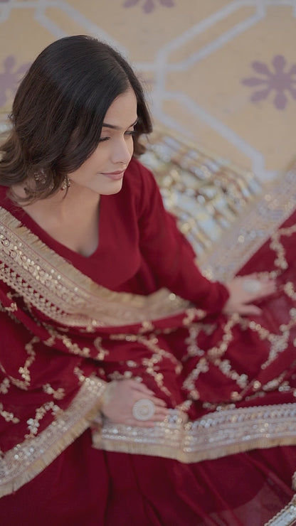 Shanaya Maroon Party Wear Gown