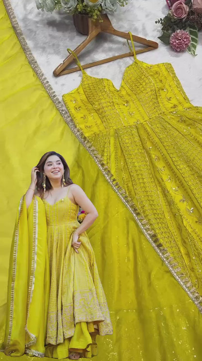 Myra Mustard Yellow Anarkali Suit Set