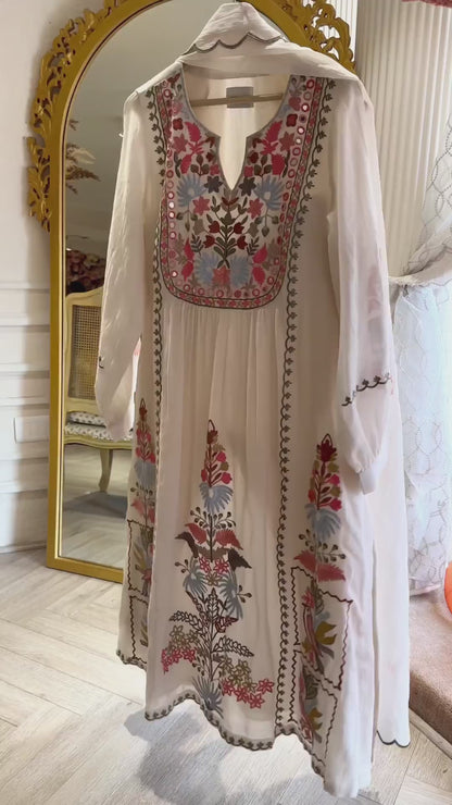 3-Piece Embroidered Set – Kurta, Plazo & Dupatta