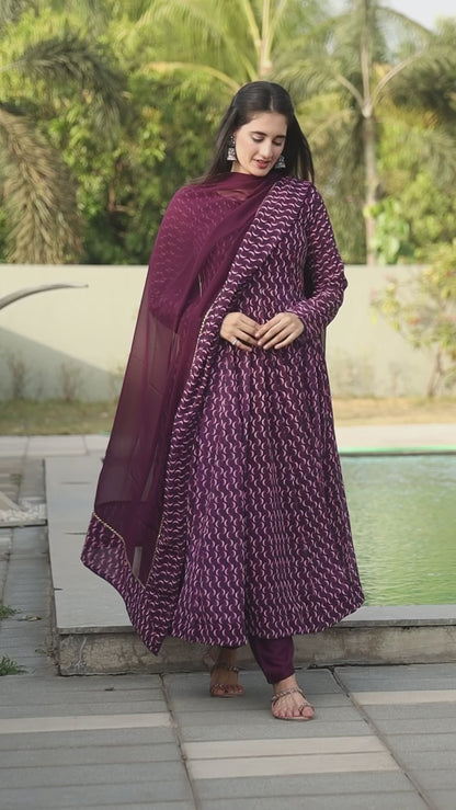 KIARA’S WINE COLOURED ANARKALI SUIT SET