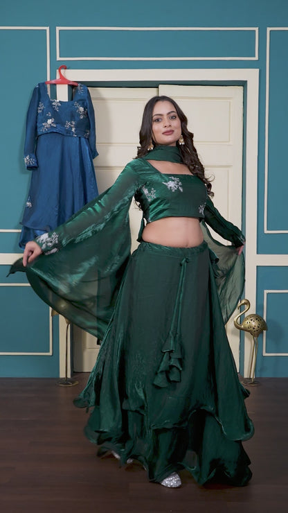 3 in 1 Ethnic Fully Stitched Lehenga Set With Color Choices [4 PCS]